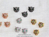 CZ Micro Pave Tiger Head Bead Charm, Leopard Cat Head Beads 10 mm x 12 mm, Rose Gold Silver Black Plated CZ Animal Head Bead