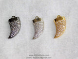 CZ Micro Pave Horn Charm, Cubic Zirconia Mini Spike #20, CZ Gold Small Tusk Spike Jewelry