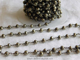 6 mm Faceted Pyrite Gunmetal Rosary Chain Gunmetal Black Chains CH #504 Genuine Natural Pyrite Bead Oxidized Chain 1 3 5 10 feet Roll