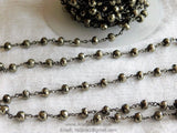 6 mm Faceted Pyrite Gunmetal Rosary Chain Gunmetal Black Chains CH #504 Genuine Natural Pyrite Bead Oxidized Chain 1 3 5 10 feet Roll