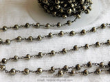 6 mm Faceted Pyrite Gunmetal Rosary Chain Gunmetal Black Chains CH #504 Genuine Natural Pyrite Bead Oxidized Chain 1 3 5 10 feet Roll