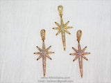 CZ Pave Silver Star Charm, Gold Starburst Cubic Zirconia Pendant # 50, Rose Gold North Star for Necklace Jewelry Supplies