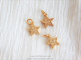 Micro Pave CZ Star Charm 3 pcs Bead Dangles, Cubic Zirconia Rose Gold Plated Small Mini Stars