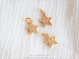 Micro Pave CZ Star Charm 3 pcs Bead Dangles, Cubic Zirconia Rose Gold Plated Small Mini Stars