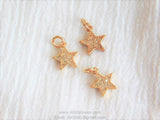 Micro Pave CZ Star Charm 3 pcs Bead Dangles, Cubic Zirconia Gold Plated Small Mini Stars AGGSM60
