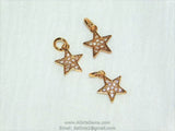 Micro Pave CZ Star Charm 3 pcs Bead Dangles, Cubic Zirconia Rose Gold Plated Small Mini Stars