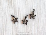Micro Pave CZ Star Charms, Silver Starburst Dangles #60, Gold Cubic Zirconia
