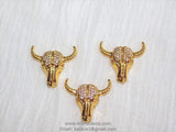 Cow Skull Charm Beads, CZ Micro Pave Beads #44, Animal Beads in Gold Plated Cubic Zironia Bull Skull Boho Style Jewelry