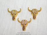 Cow Skull Charm Beads, CZ Micro Pave Beads #44, Animal Beads in Gold Plated Cubic Zironia Bull Skull Boho Style Jewelry