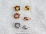 Micro Pave CZ Charm Holder Connector Rings, AG 77, Large Hole 1 Row CZ Slide Spacer Big Circle Beads