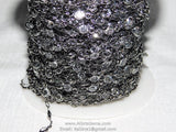 Gunmetal Black Clear Crystal 4 mm Bezel Rosary Chain, Black Plated Connector Bezel CH# 516, 4 mm Chains