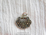 Micro Pave Purse Charms, 925 Sterling Silver Paved Marcasite Longevity Lock Pendant # 2063, Black Shield Charm Dangle