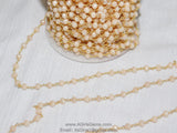 Light Cream Ivory Rosary Chain, 4 mm Gold Wire Wrapped Chains CH #302, Beaded Chain