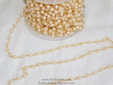 Light Cream Ivory Rosary Chain, 4 mm Gold Wire Wrapped Chains CH #302, Beaded Chain