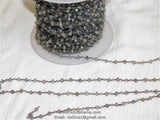 4 mm Natural Labradorite Rosary Chain, Gunmetal Black Wire Wrapped CH #338, Beaded Genuine Labradorite Beads