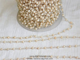 Light Cream Ivory Silver Chain, 4 mm Silver Wire Wrapped Chains CH #410, Cream Ivory Crystal Glass