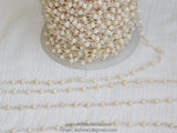 Light Cream Ivory Silver Chain, 4 mm Silver Wire Wrapped Chains CH #410, Cream Ivory Crystal Glass