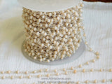 Light Cream Ivory Silver Chain, 4 mm Silver Wire Wrapped Chains CH #410, Cream Ivory Crystal Glass
