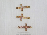 CZ Micro Pave Cross Connector, Cross Links for Bracelet or Necklace, Gold Silver Black Clear Cubic Zirconia