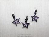 Micro Pave CZ Star Charms, Silver Starburst Dangles #60, Gold Cubic Zirconia