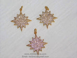 CZ Pave Star Charms, Gold Starburst Pendants Diamond Pave Sun Moon Pendants #10, Rose