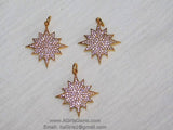 CZ Pave Star Charms, Gold Starburst Pendants Diamond Pave Sun Moon Pendants #10, Rose