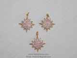 CZ Pave Star Charms, Gold Starburst Pendants Diamond Pave Sun Moon Pendants #10, Rose