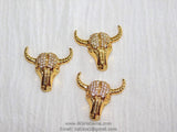 Cow Skull Charm Beads, CZ Micro Pave Beads #44, Animal Beads in Gold Plated Cubic Zironia Bull Skull Boho Style Jewelry