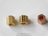 Cz Micro Pave Hexagon Tube Beads, 9 X 9 Mm Cz Micro Pave 18 K Rose Gold/Gold And Black Pave Cz, Large Hole Beads