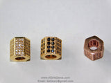Cz Micro Pave Hexagon Tube Beads, 9 X 9 Mm Cz Micro Pave 18 K Rose Gold # 251, Gold And Black Pave CZ
