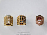 Cz Micro Pave Hexagon Tube Beads, 9 X 9 Mm Cz Micro Pave 18 K Rose Gold/Gold And Black Pave Cz, Large Hole Beads