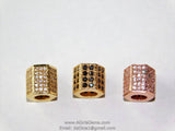 Cz Micro Pave Hexagon Tube Beads, 9 X 9 Mm Cz Micro Pave 18 K Rose Gold/Gold And Black Pave Cz, Large Hole Beads