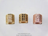 Cz Micro Pave Hexagon Tube Beads, 9 X 9 Mm Cz Micro Pave 18 K Rose Gold # 251, Gold And Black Pave CZ