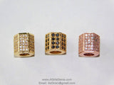 Cz Micro Pave Hexagon Tube Beads, 9 X 9 Mm Cz Micro Pave 18 K Rose Gold/Gold And Black Pave Cz, Large Hole Beads