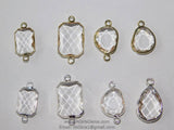 Teardrop Charm Connectors, 2 Pcs Clear Silver Links in Rectangles, Diamond