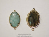 Amazonite Connector, Gold Oval Links for Bracelet and Necklace Jewelry making, Blue Amazonite Stone