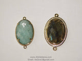 Amazonite Connector, Gold Oval Links for Bracelet and Necklace Jewelry making, Blue Amazonite Stone