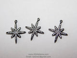 Black Star Charm, CZ Micro Pave Pendants, Dainty Small Starburst Black Rhodium Plated Cubic Zirconia Star Charms