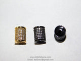 CZ Micro Pave Black Bead, Drum Bead in Clear Cubic Zirconia #72, 10 x 8 mm