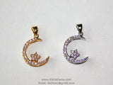 CZ Pave Moon Star, Pendant Connector # 27, Bead Gunmetal Black Plated Cubic Zirconia Star Pendant Bracelet Necklace