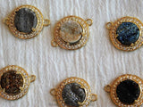 CZ Micro Pave Druzy Bar Bracelet Connector, #166,Round Druzy Charms, Druzy Disc Connector Gold Plated