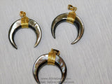 Crescent Moon Charms, Double Horn Pendant, Black Medium Natural Shell