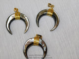 Crescent Moon Charms, Double Horn Pendant, Black Medium Natural Shell