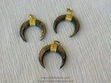 Crescent Moon Charms, Double Horn Pendant, Black Medium Natural Shell