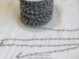 4 mm Natural Labradorite Rosary Chain, Gunmetal Black Wire Wrapped CH# 338, Beaded Genuine Labradorite Beads