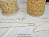 Clear Crystal Rosary Chain, 6 mm Crystal 22k Gold Plated Chain CH #323, Boho Jewelry Chains