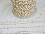 Light Cream Ivory Silver Chain, 4 mm Silver Wire Wrapped Chains CH #410, Cream Ivory Crystal Glass