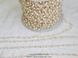 Light Cream Ivory Silver Chain, 4 mm Silver Wire Wrapped Chains CH #410, Cream Ivory Crystal Glass