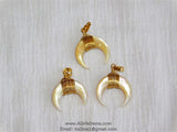 Crescent Moon Charms, Soft Yellow Natural Shell Mini Double Horn Charms, 20 mm Gold Wire Horn Boho Pendant DIY Jewelry