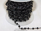 Gunmetal Black Rosary Chain, Crystal Wire Wrapped Chains CH# 346, 6 mm Faceted Glass Crystal Beads